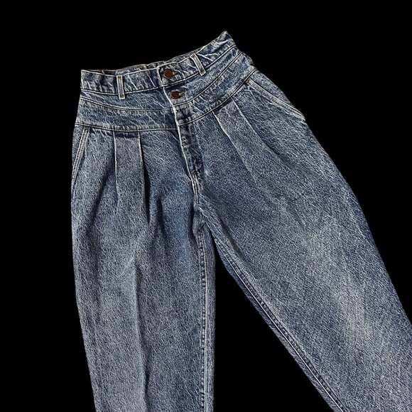 Vintage Womens Jeans 80s Lee Acid Wash High Waisted Denim Pleated Retro Fashion - Picture 1 of 9